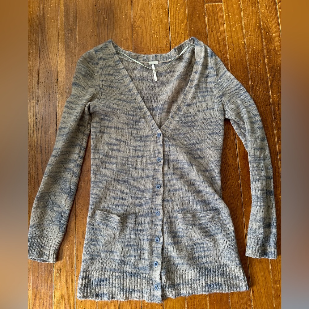 Free People Mohair Tiger Stripe Cardigan in Beach